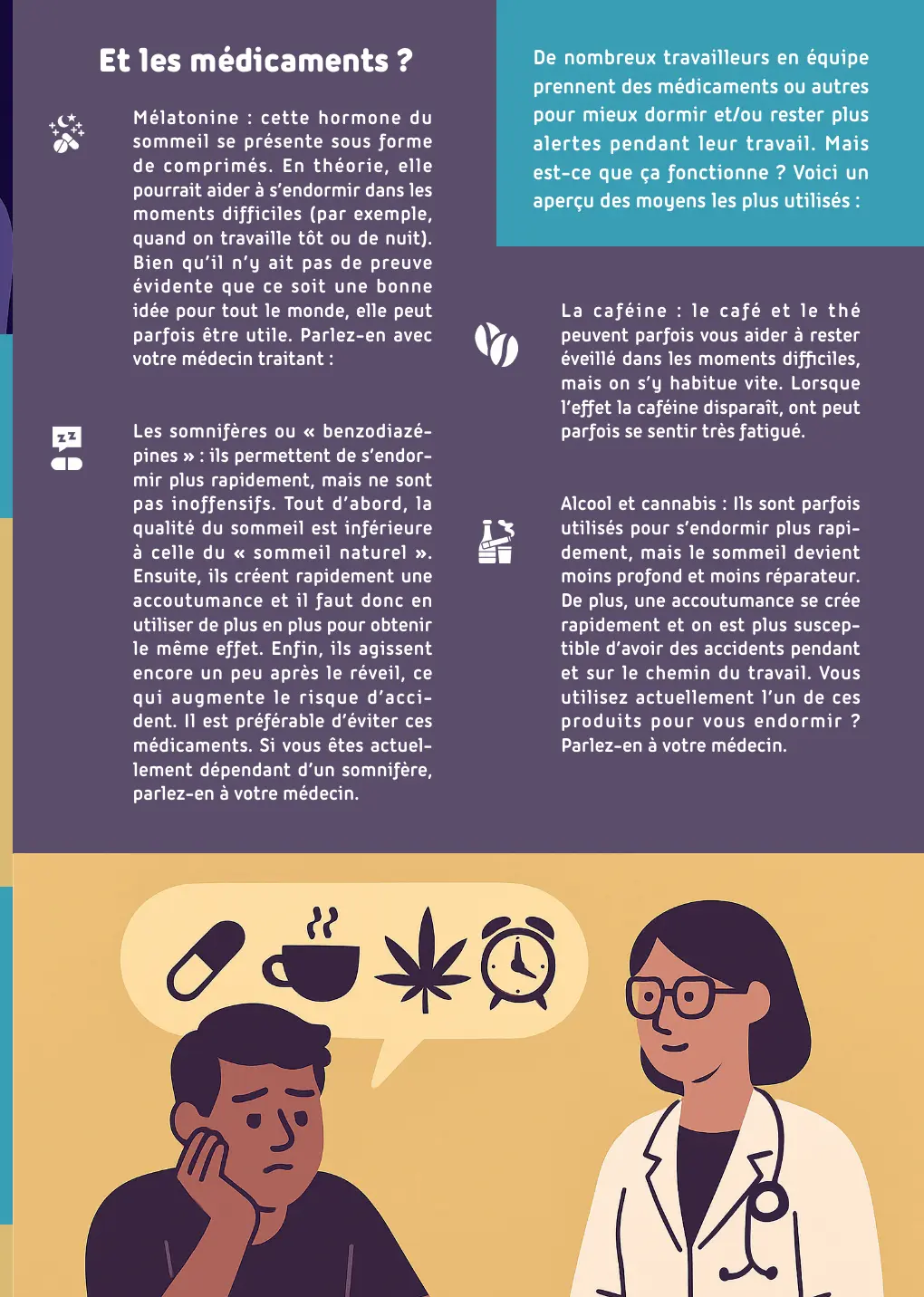 Page de la brochure consacrée aux médicaments, à la caféine et au sommeil
