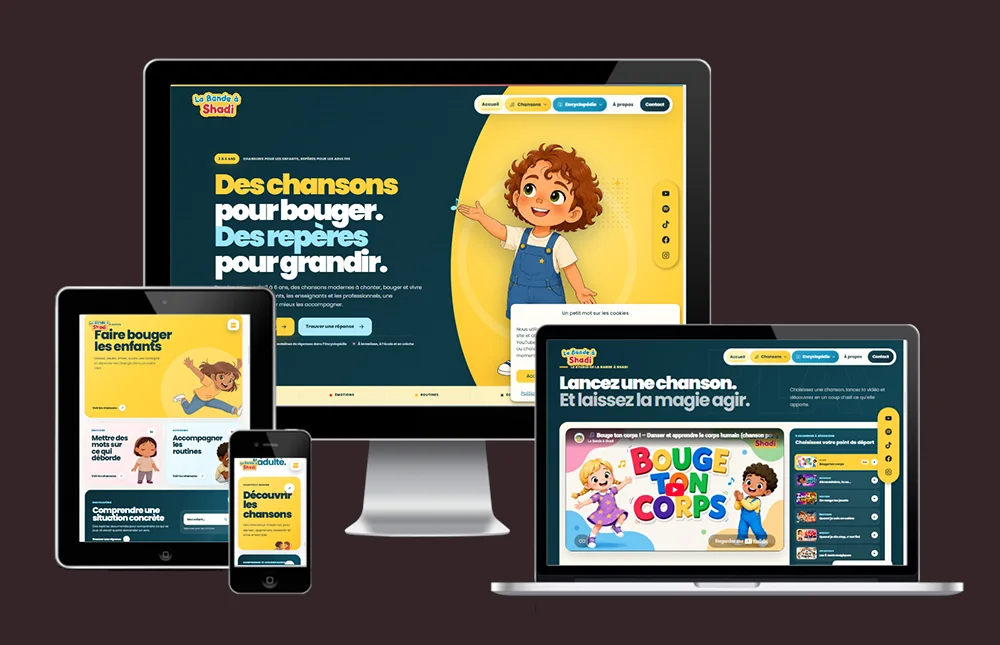 Le site La Bande à Shadi présenté sur ordinateur, tablette, téléphone et ordinateur portable