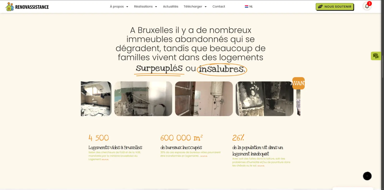 Page du site Renovassistance consacrée au mal-logement à Bruxelles
